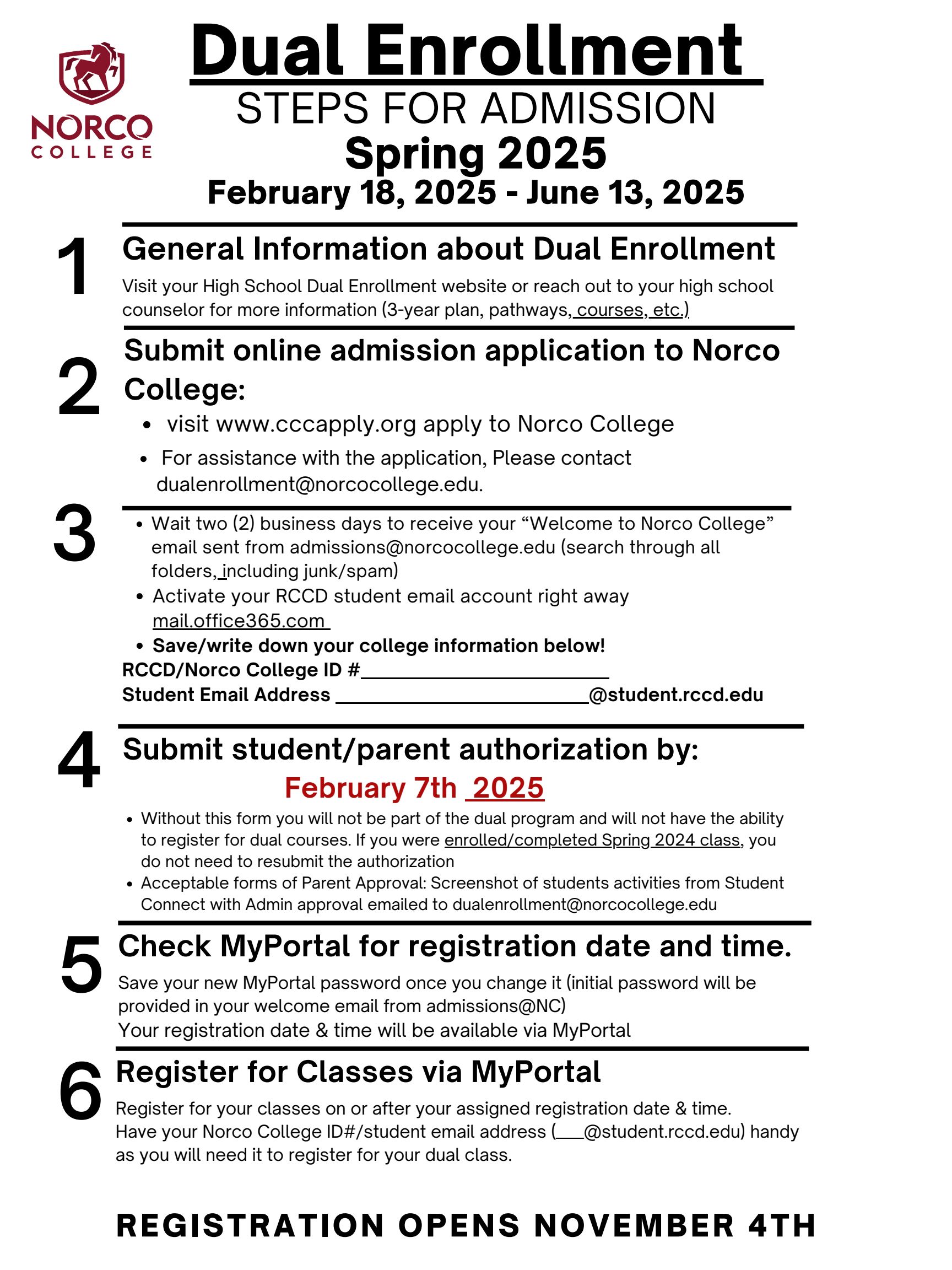 Dual Enrollment Steps for Admission