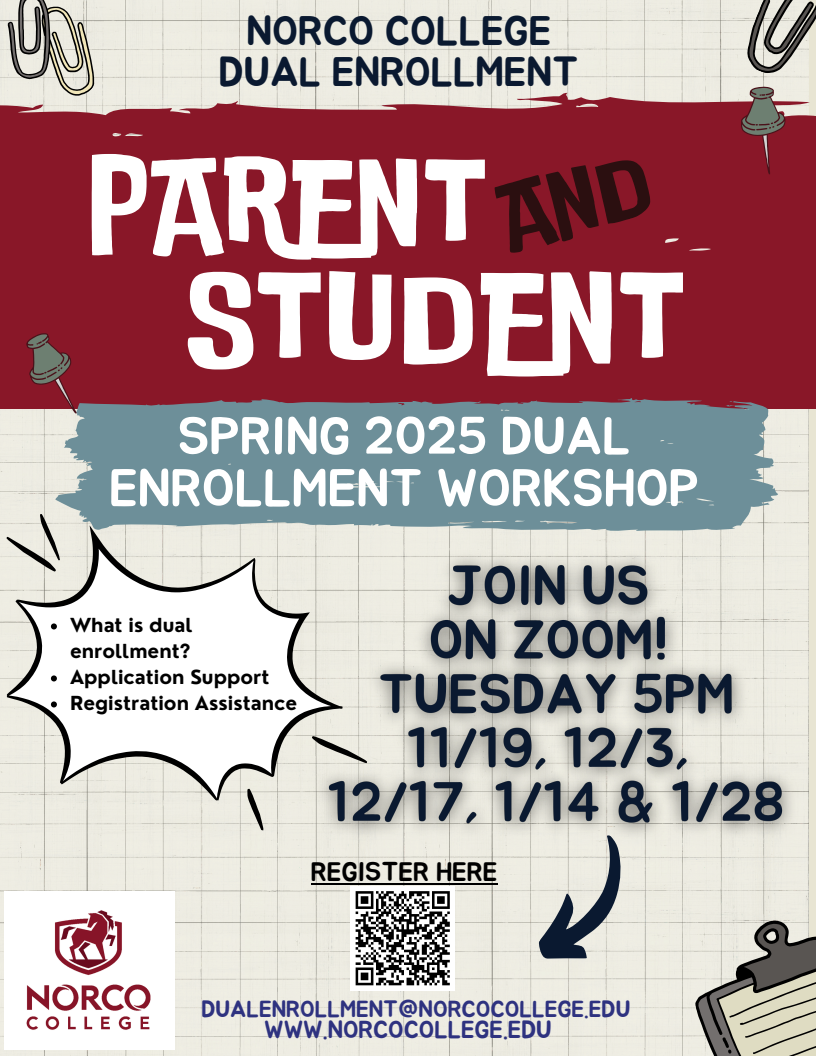 Dual Enrollment Parent and Student Spring 2025 Workshop flyer