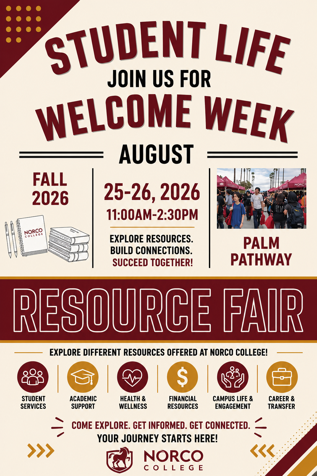 Norco College Welcome Week Resource Fair Fall 2026 flyer