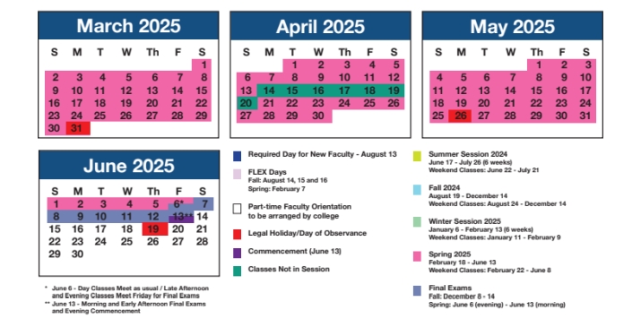 March to June 2025 Academic Calendar