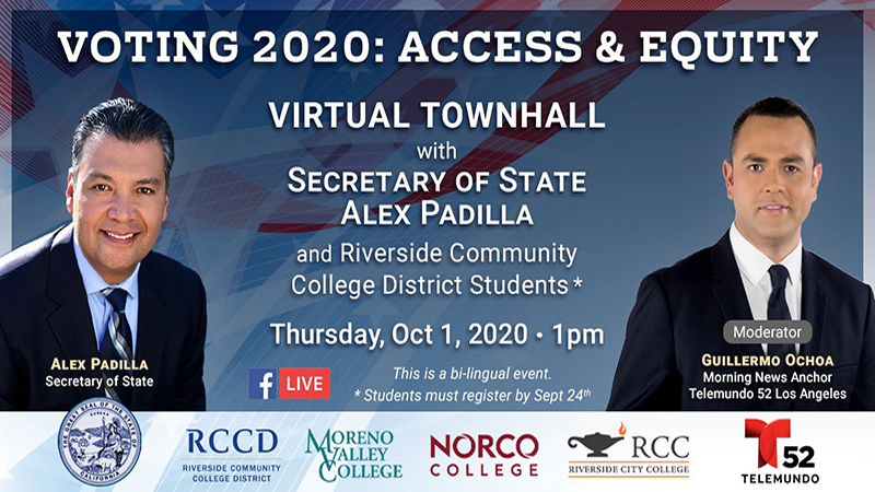 Invitation to Townhall with Secretary of State Alex Padilla & ASRCCD Students in Partnership with Telemundo