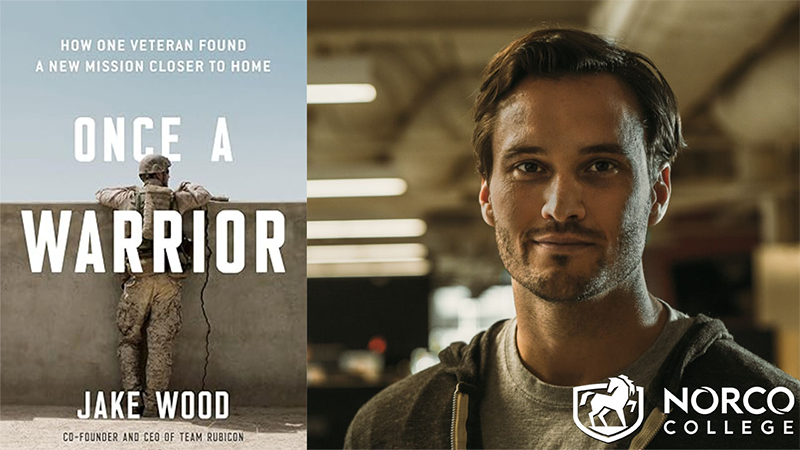 Author Jake Wood and the cover of his book Once a Warrior