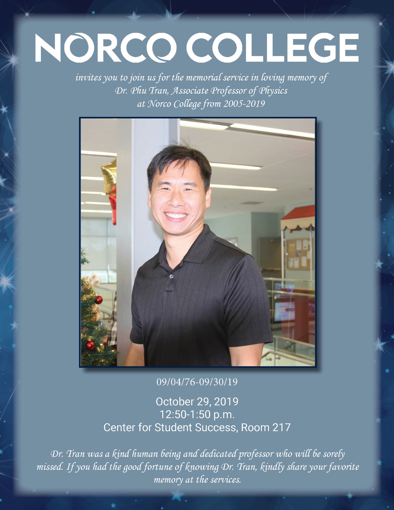 Memorial for Dr. Phu Tran flyer