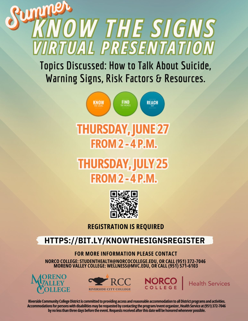 Know the Signs Virtual Presentation flyer Know the Signs Virtual Presentation flyer
