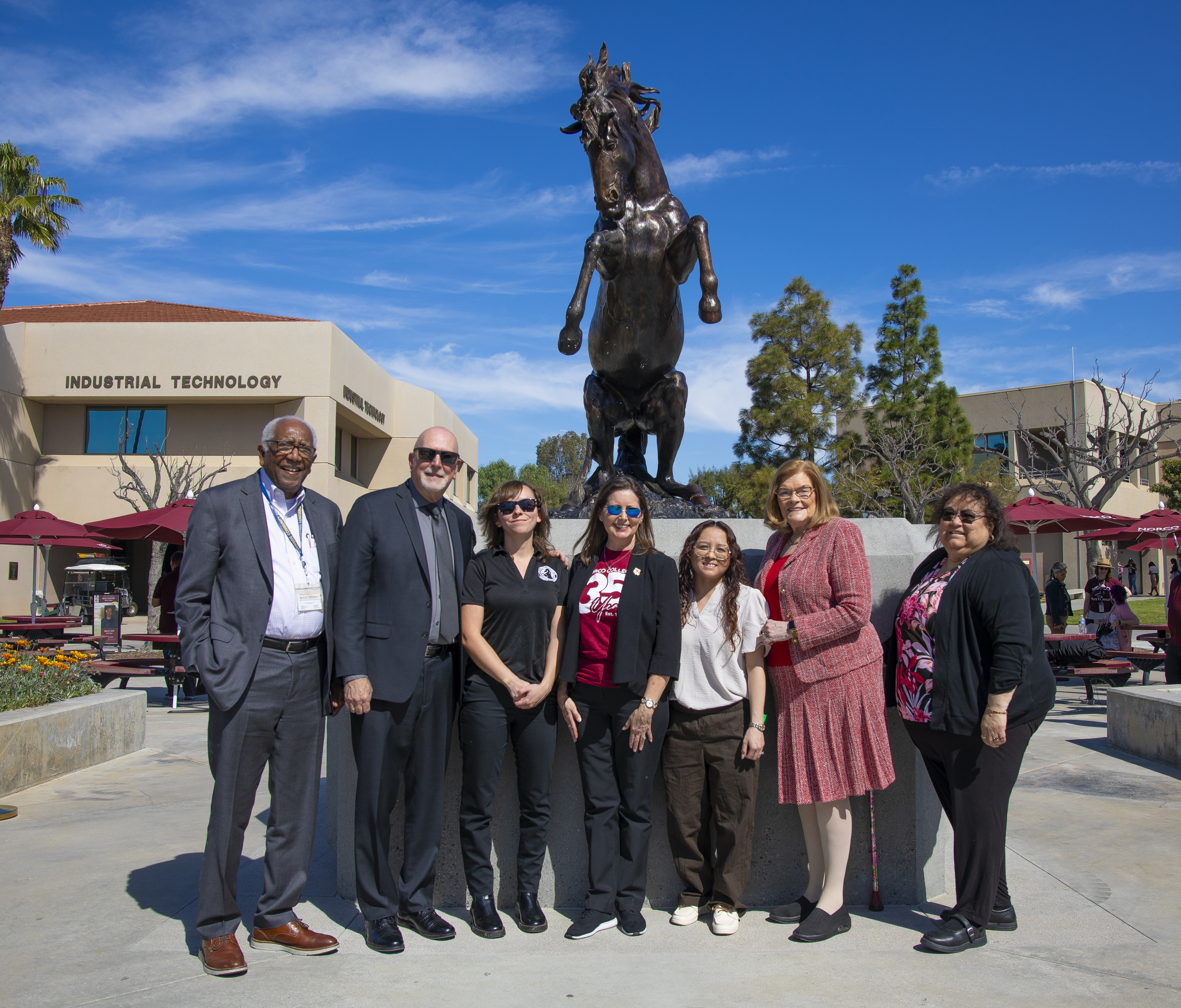 From left: RCCD Chancellor Wolde-Ab Issac, RCCD Trustee Bill Hedrick, Makenna Ashcraft, Norco College President Monica Green, Ariel Aquino, RCCD Trustee Virginia Blumenthal; and RCCD Trustee Mary Figueroa