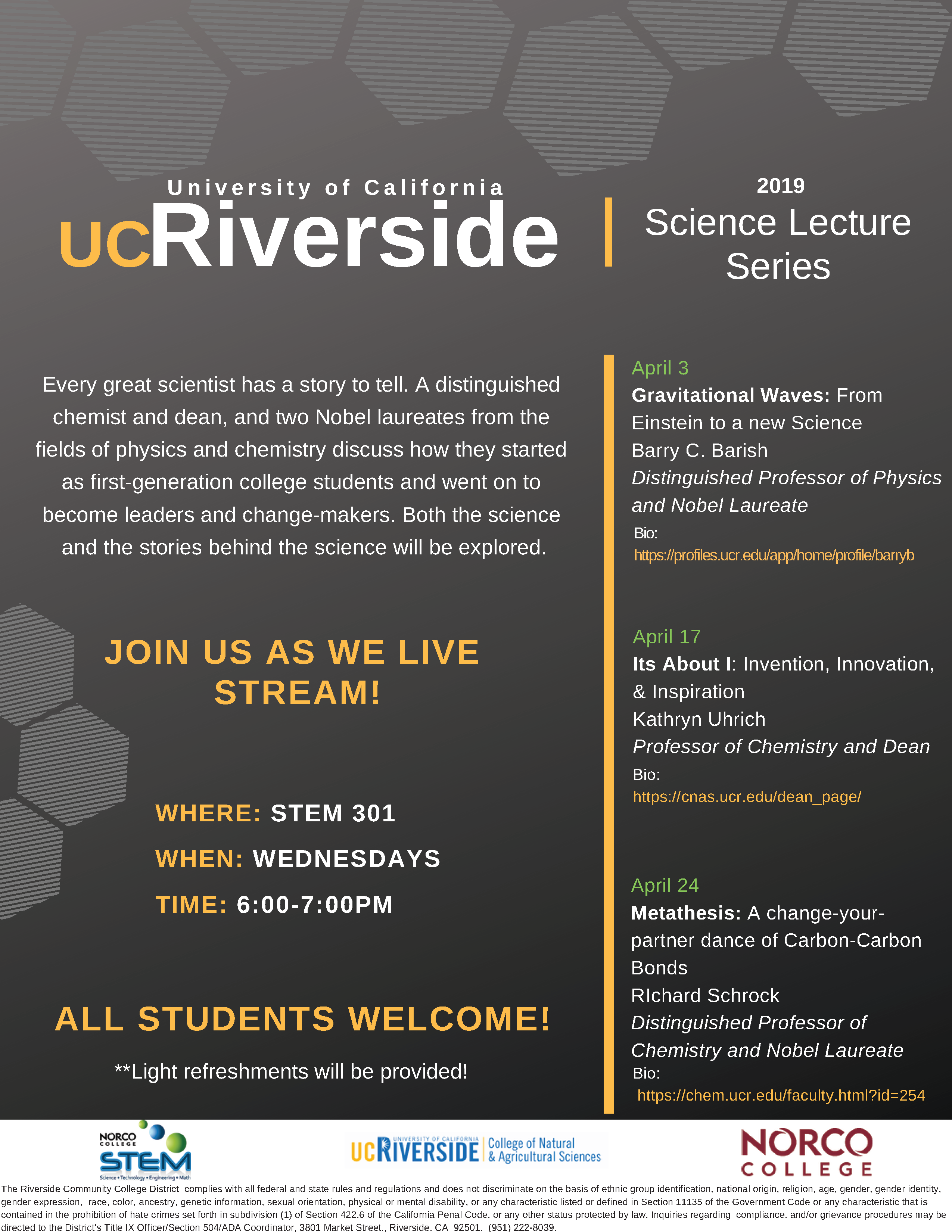 UCR Science Lecture Series 2019 flyer