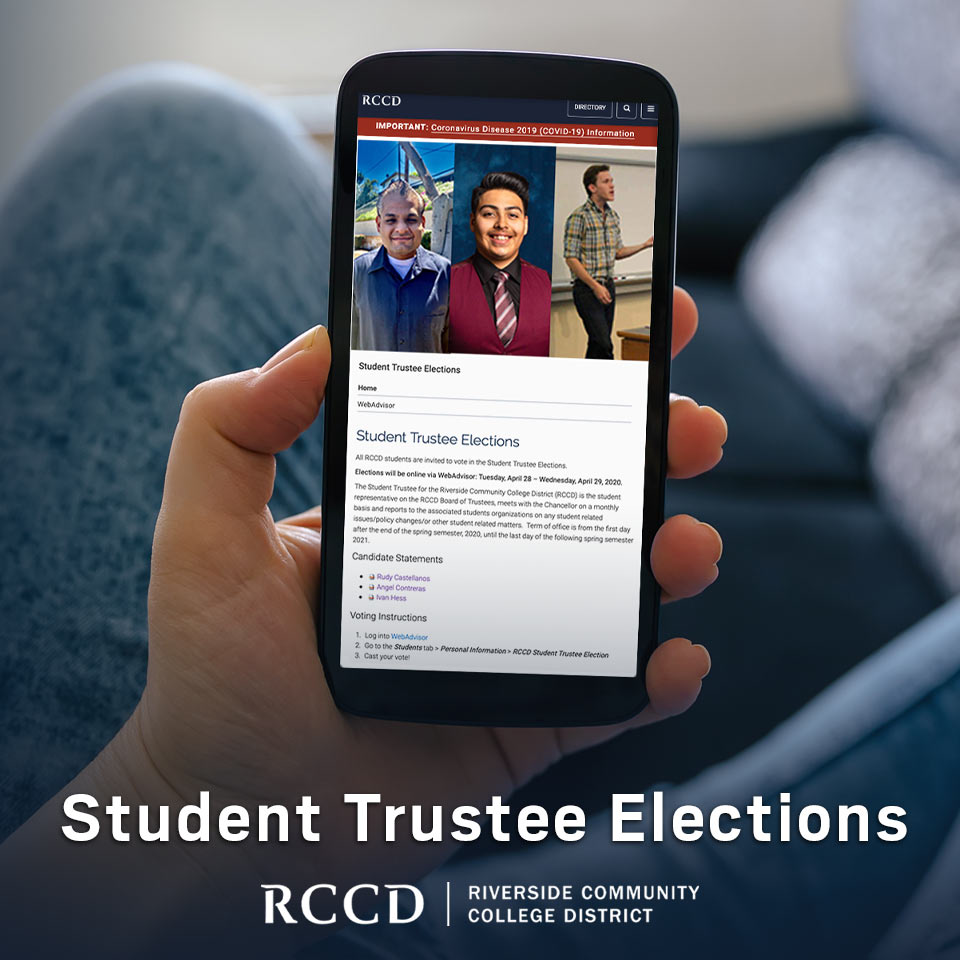 RCCD Student Trustee Elections 2020 flyer