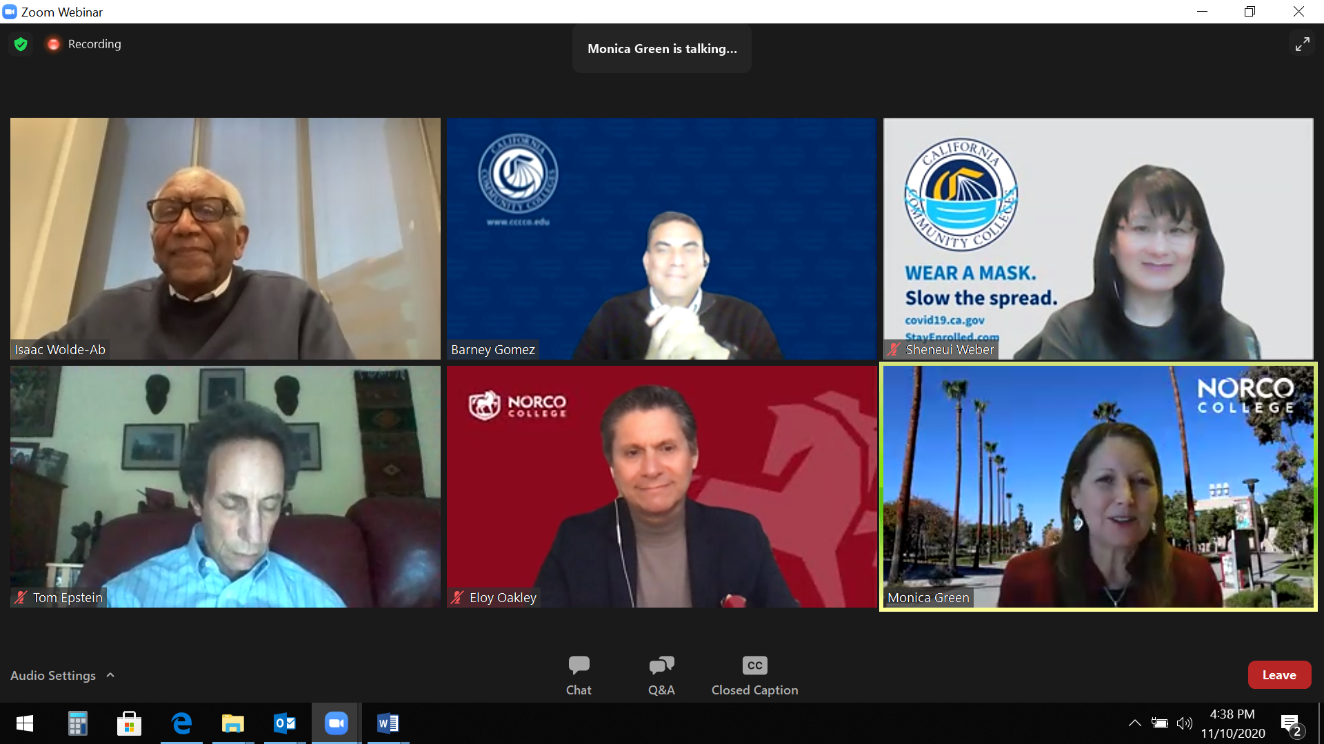 Vision for Success virtual townhall with Chancellor Oakley and members of Norco College