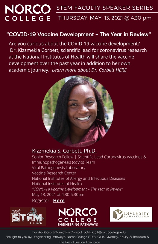STEM Guest Speaker Series Dr. Kizzmekia Corbett flyer