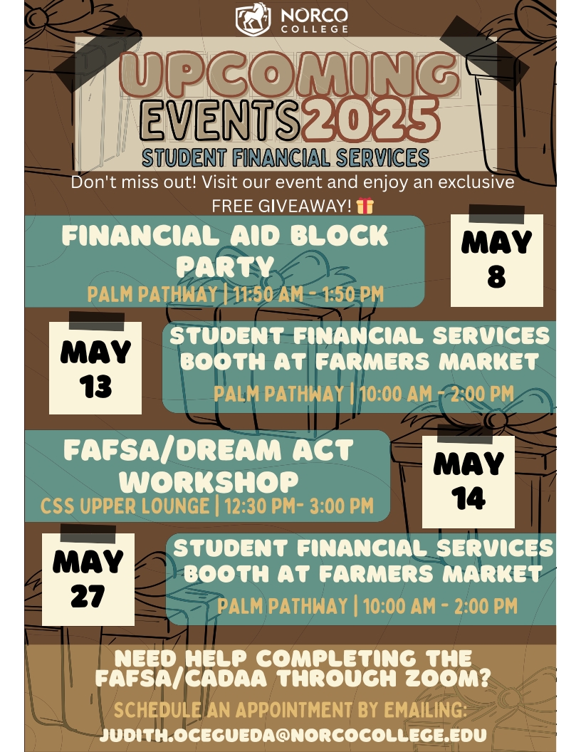 Student Financial Services May 2025 Events flyer