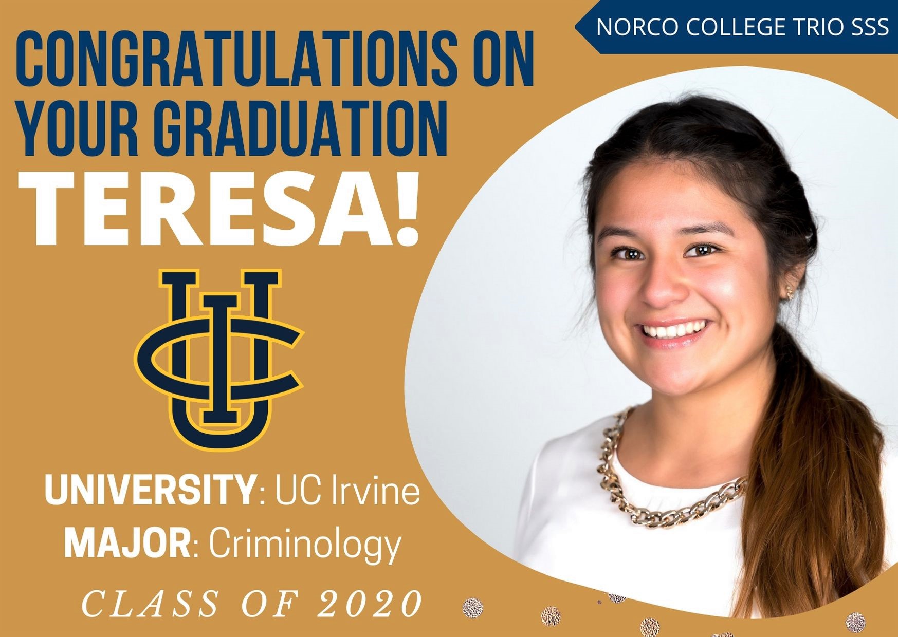 Picture of SSS Student Teresa who is  transferring to UCI in the fall of 2020