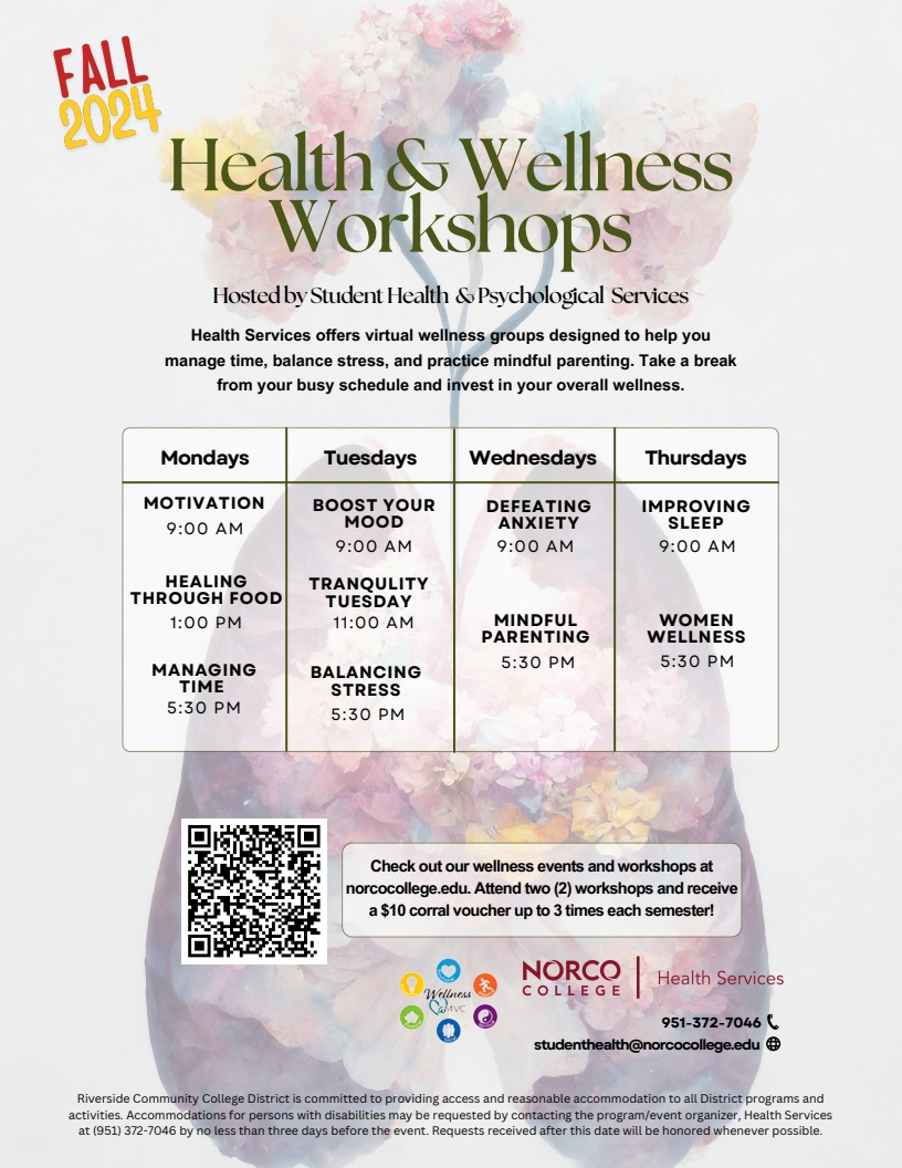 Health and Wellness Workshops Fall 2024 flyer