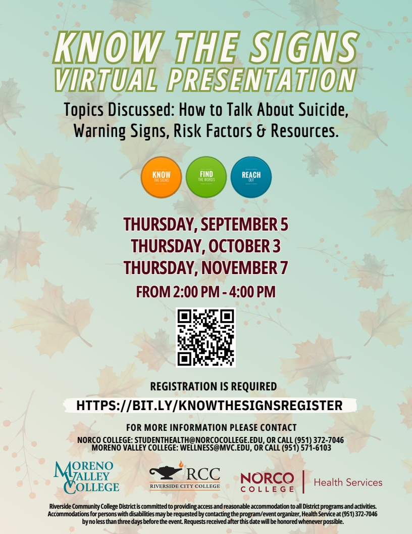 Know the Signs Virtual Presentation flyer