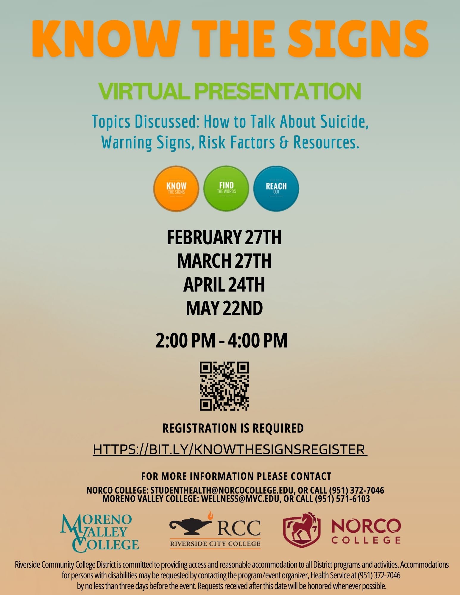 Know the Signs Virtual Presentation flyer Spring 2025