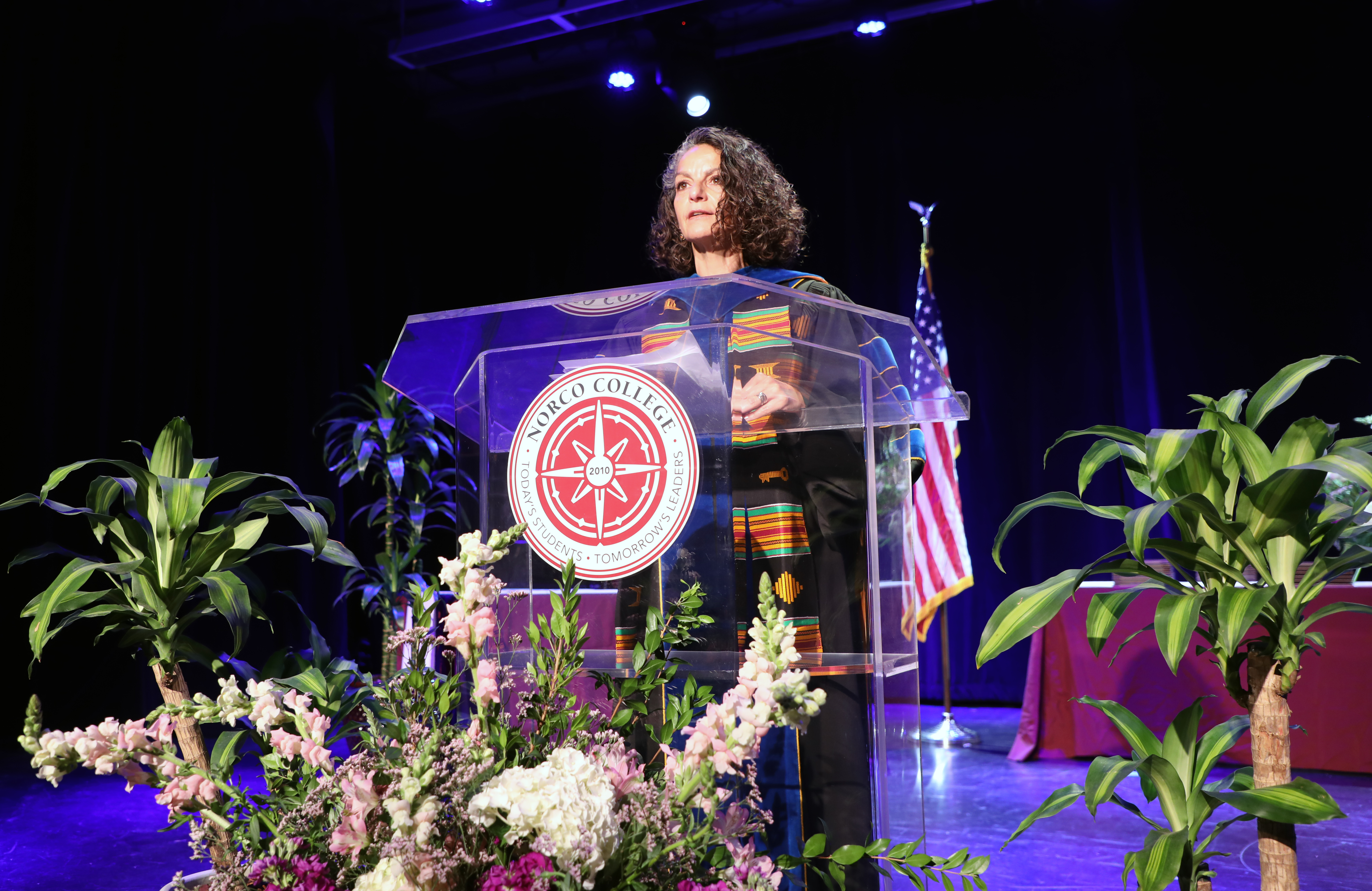 Professor Dominique Voyer giving Commencement speech