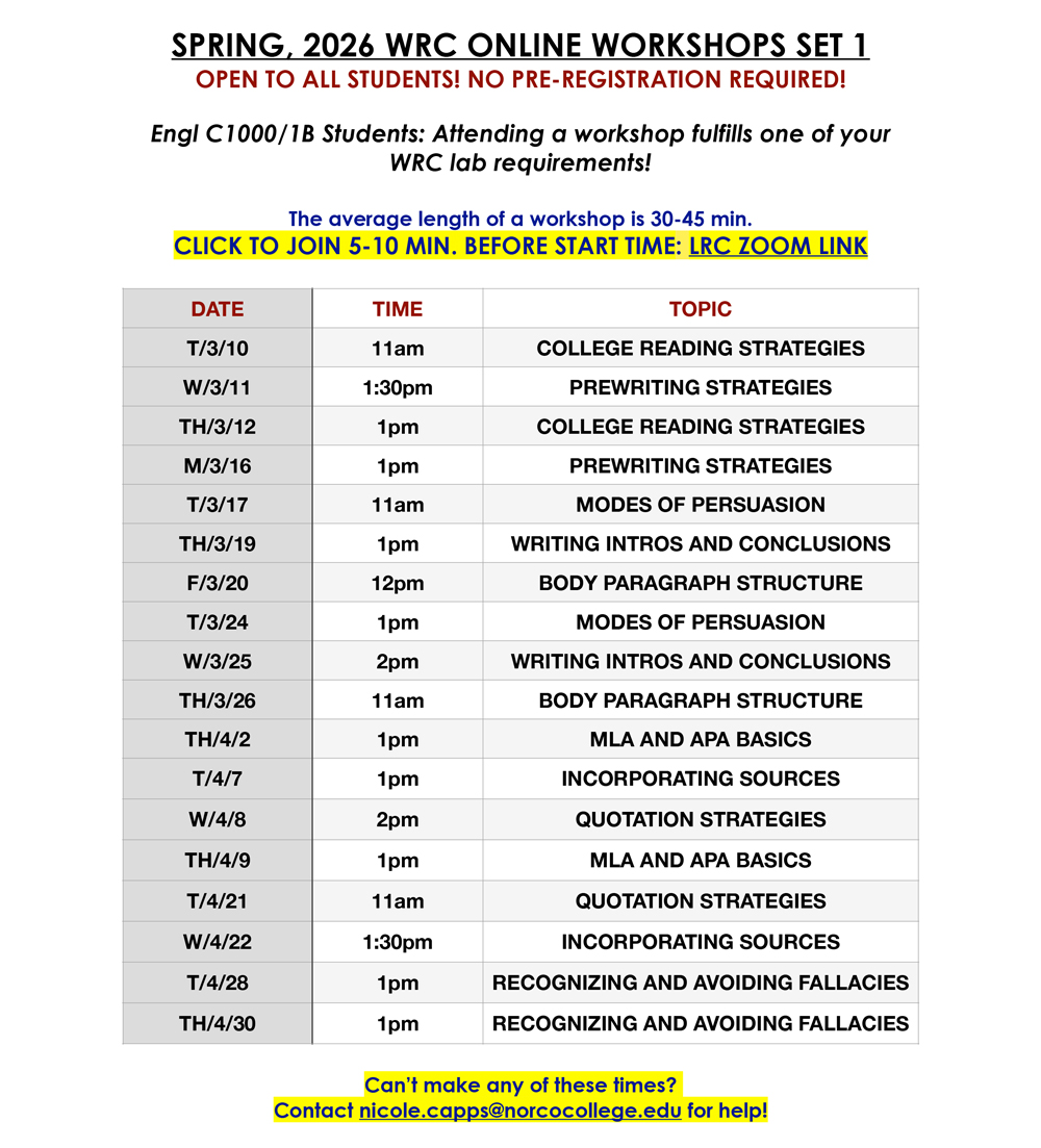 Spring 2026 WRC Online Workshops Set 1 flyer Spring 2026 WRC Online Workshops Set 1 flyer