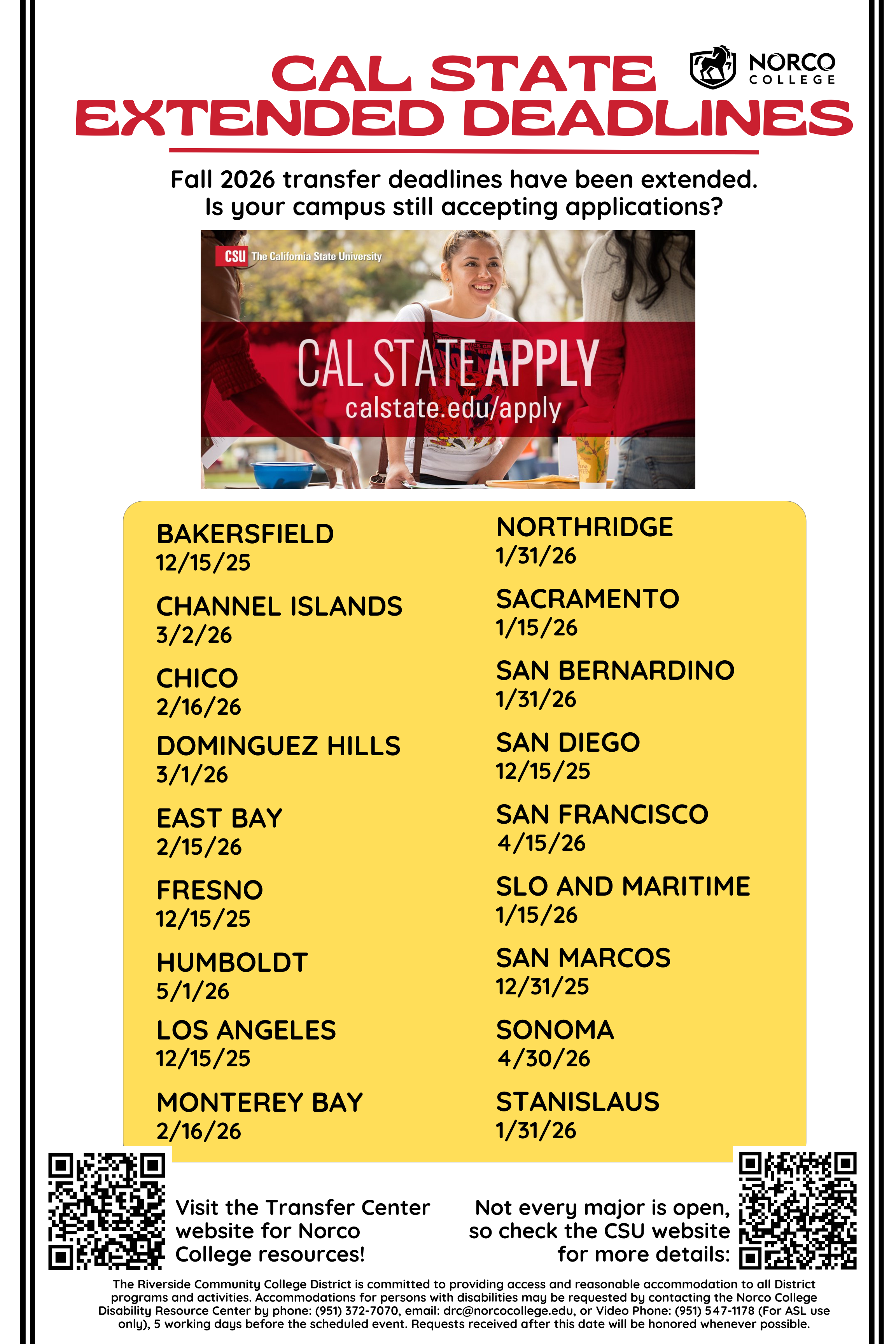 Cal State Extended Deadlines Fall 2026 flyer